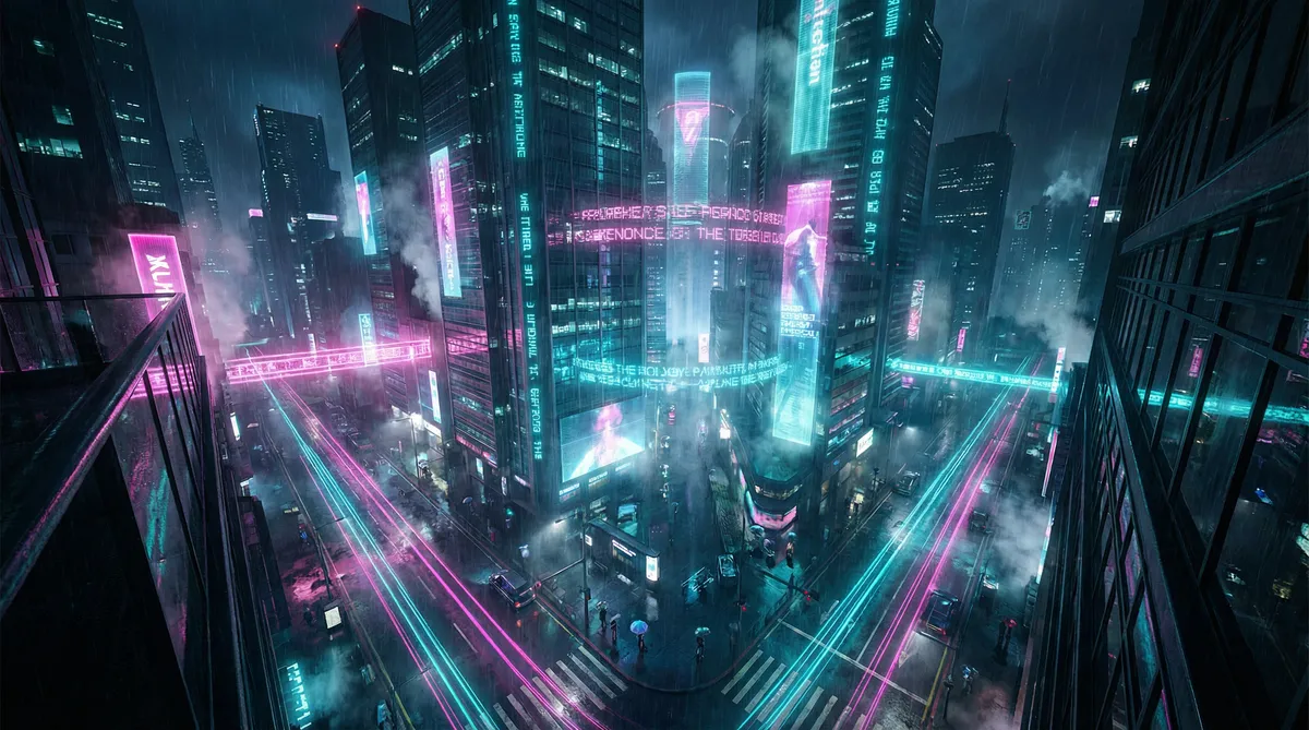 色戒未删未减版 竖屏短剧平台首页背景 - 赛博朋克都市夜景